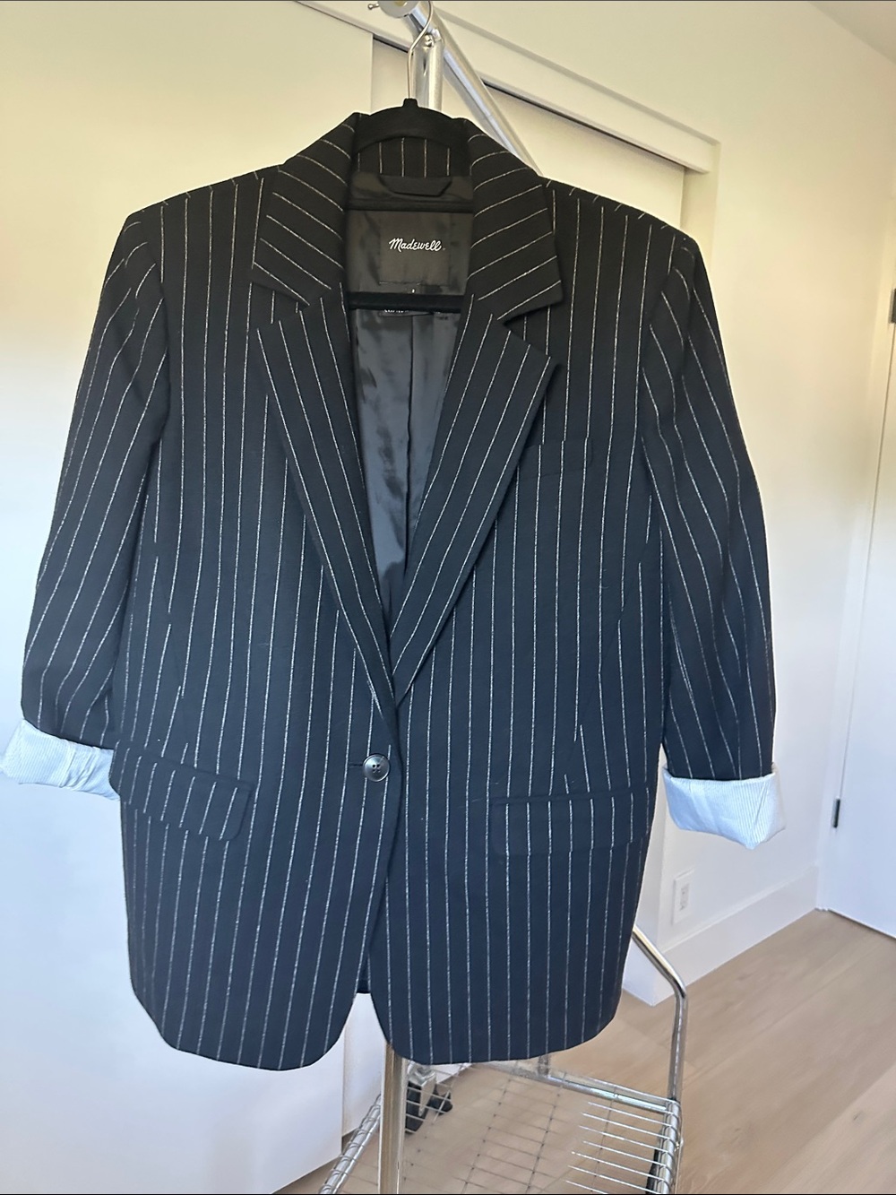 Madewell Black Pinstripe Blazer with White Stripes